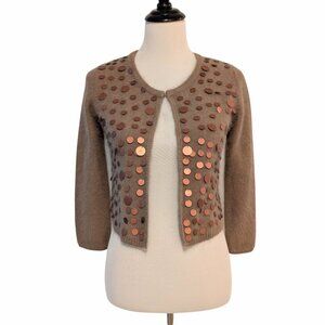 Alberto Makali Womens Size M Brown Angora/Nylon/Acrylic Sequins Crop Cardigan